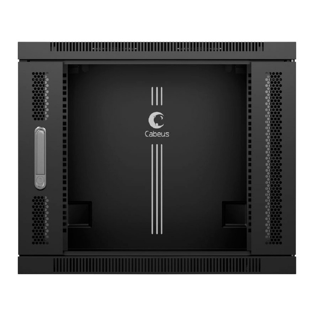 Телекоммуникационный шкаф Cabeus SH-05F-9U60 / 60-BK Шкаф телекоммуникационный настенный 19" 9U 600x600x501mm (ШхГхВ) дверь стекло, цвет черный (RAL 9004)
