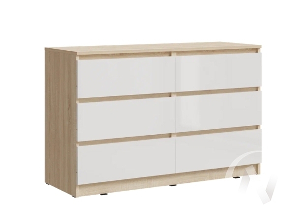 Комод 1202 (6 ящиков) (Ш) МС Челси (дуб сонома/белый глянец холодный)
