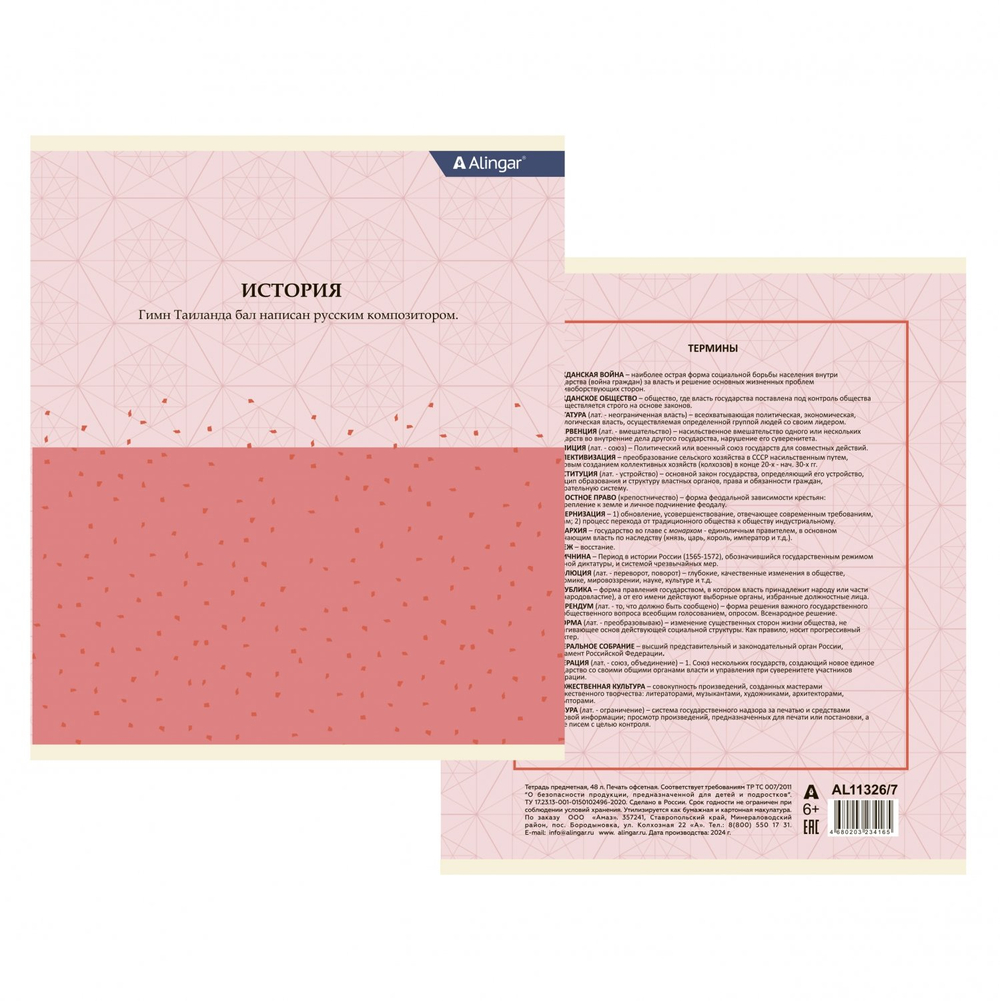 Комплект предметных тетрадей А5 48л., 10 предметов, со справочным материалом, скрепка, мелов. картон (стандарт), блок офсет, Alingar "Pastel classic"