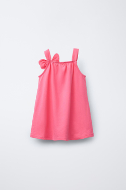 ZARA ПЛАТЬЕ С БРЕТЕЛЯМИ И БАНТОМ, КОРАЛЛОВЫЙ