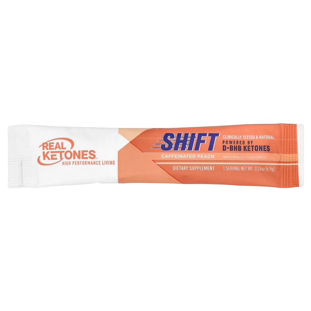 Real Ketones, Shift, персик с кофеином, 30 пакетиков смеси для приготовления напитка, 6,9 г (0,24 унции)