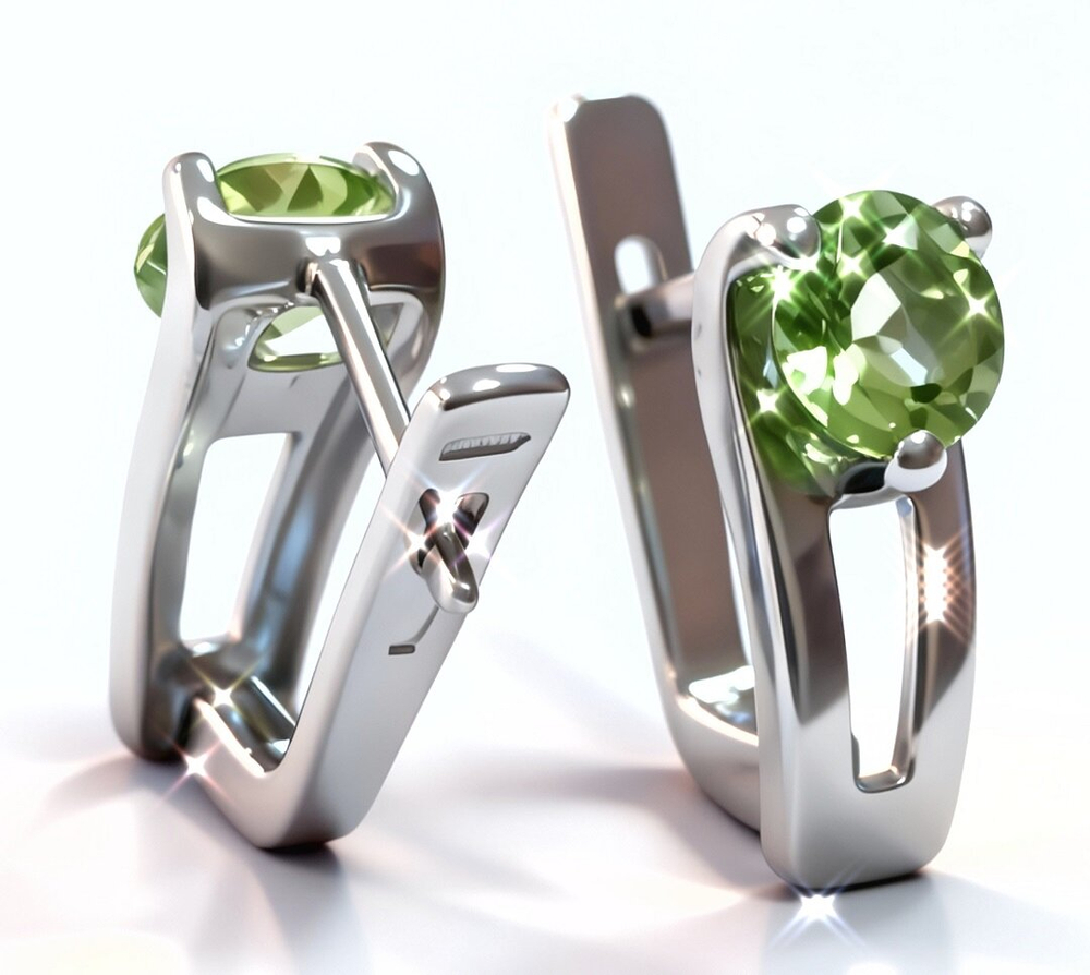 Ювелирные серьги из серебра 925 пробы,вставка хризолит