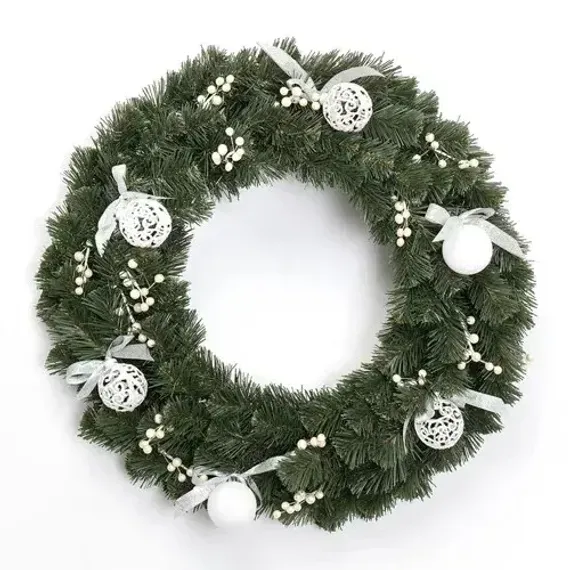 Рождественский венок Белый танец 60 см,, ПВХ, ЕлкиТорг (52096)