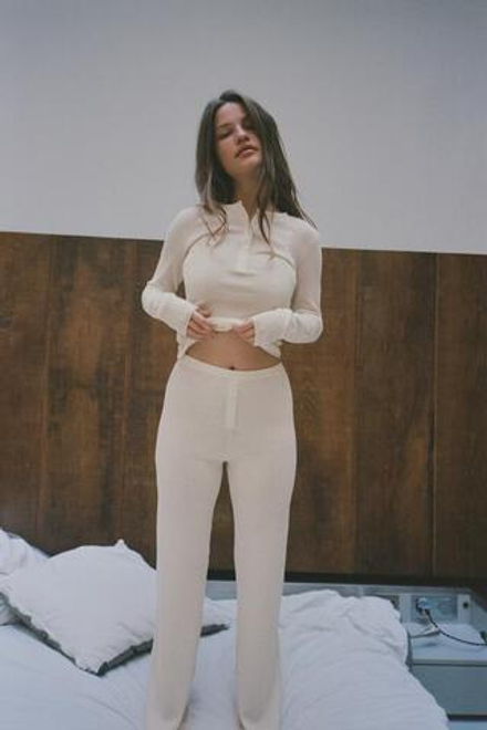 ZARA ТРИКОТАЖНЫЕ БРЮКИ С ПУГОВИЦАМИ, ЭКРЮ