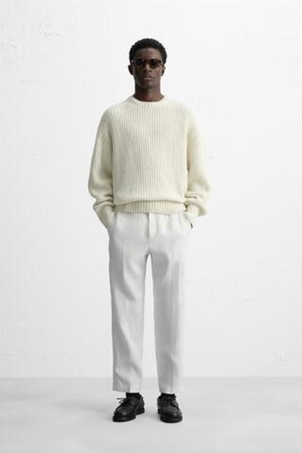 ZARA БРЮКИ ИЗ 100% ЛЬНА, БЕЛЫЙ