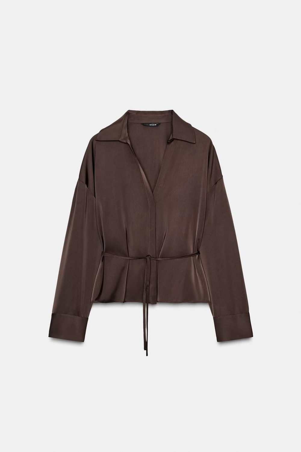 ZARA АТЛАСНАЯ БЛУЗКА С ПОЯСОМ, КОРИЧНЕВЫЙ