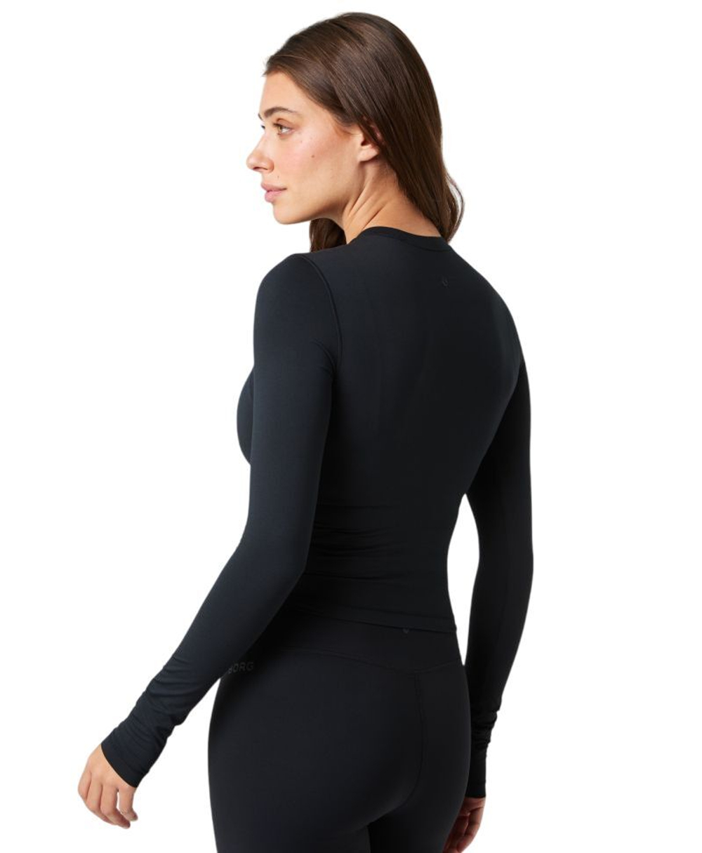 Женская теннисная футболка с длинным рукавом Björn Borg Studio Soft Cropped - black beauty