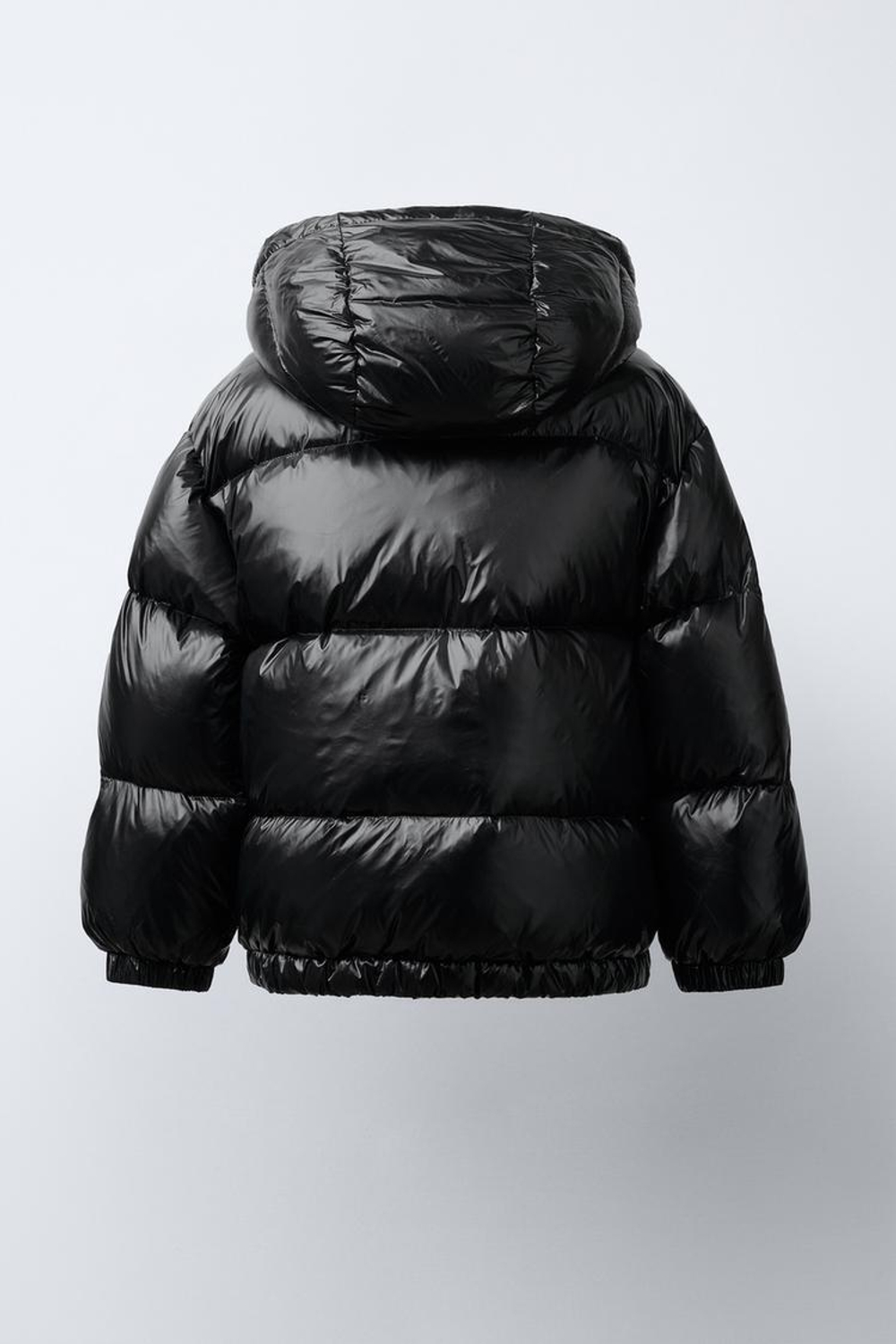ZARA ПУХОВИК ИЗ ПЕРА И ПУХА С КАПЮШОНОМ WATER REPELLENT, ЧЕРНЫЙ