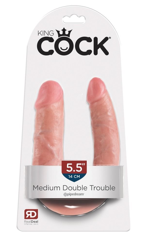 Фаллоимитатор King Cock Double Trouble реалистик, двоной, телесный, 14 см