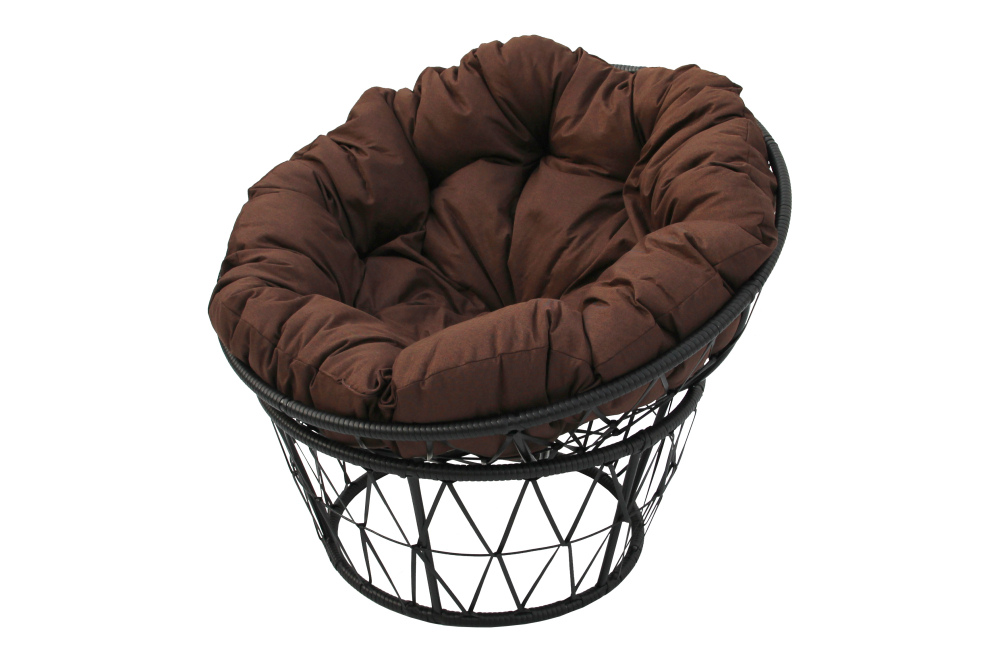Кресло для отдыха Garden Story Папасан 1уп, ротанг искусст (черный, подушка коричневая) (М)