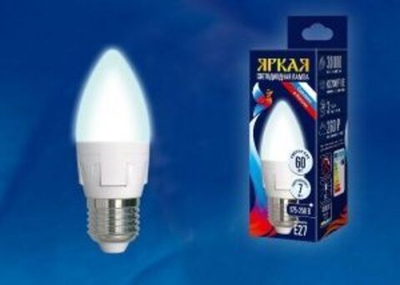 Лампа сд LED-СВЕЧА 7Вт 220В Е27 3000К 600Лм UNIEL