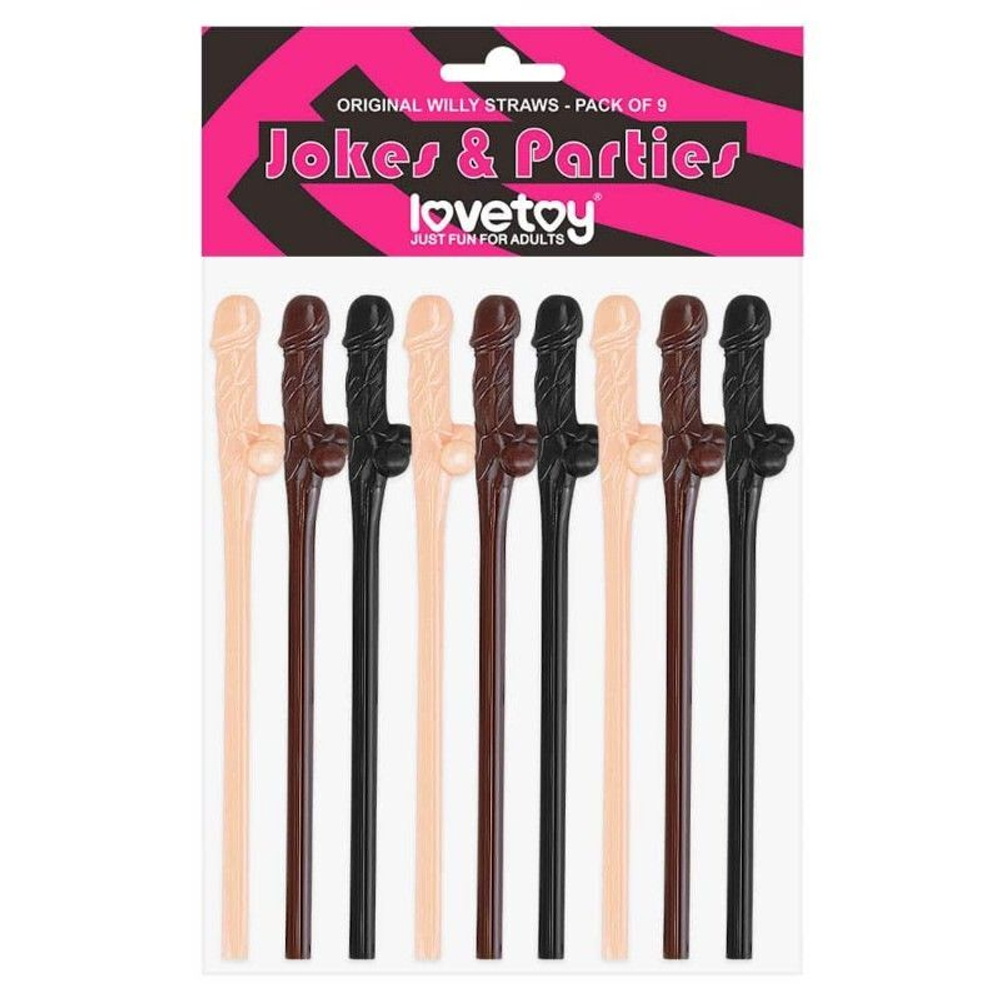 Разноцветные трубочки для коктейля в виде пенисов Willy Straws - 9 шт. (Цвет: разноцветный)