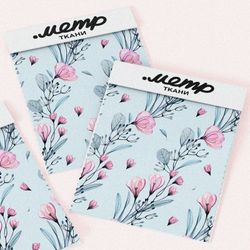 Ткань футер 2-х нитка веточки магнолии с цветами