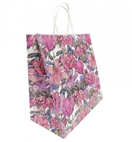 Пакет подар. бумажн. 35*26*15 см, 100 гр/м2 Цветочный узор, крученые ручки