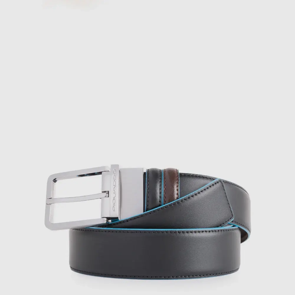 Ремень двусторонний кожаный Piquadro Blue Square/Black-mahogany