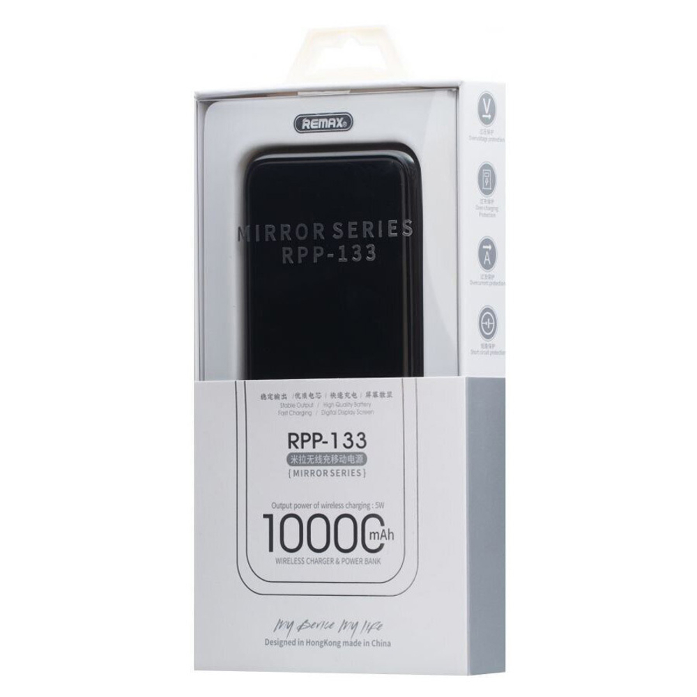 Внешний Аккумулятор (Power Bank) Remax RPP-133 10000 mAh (2A, беспроводная зарядка, LCD) Черный