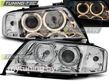 Передние фары Audi A6 C5 angel eyes chrome