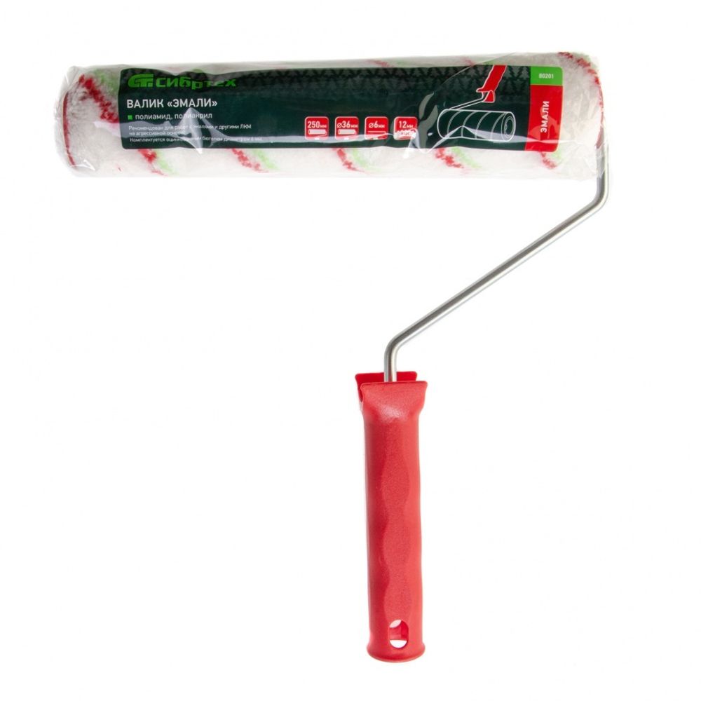 Валик "Эмали" , 250 мм, ворс 12 мм, D - 36 мм, D ручки - 6 мм, полиамид,полиакрил// Сибртех 80201