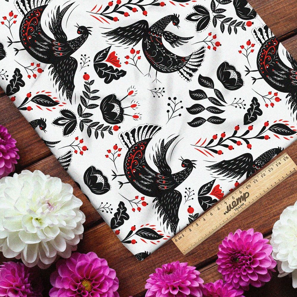 Ткань лен русская жар-птица