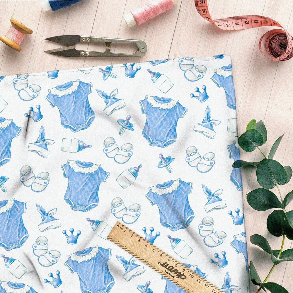 Ткань муслин голубая детская одежда