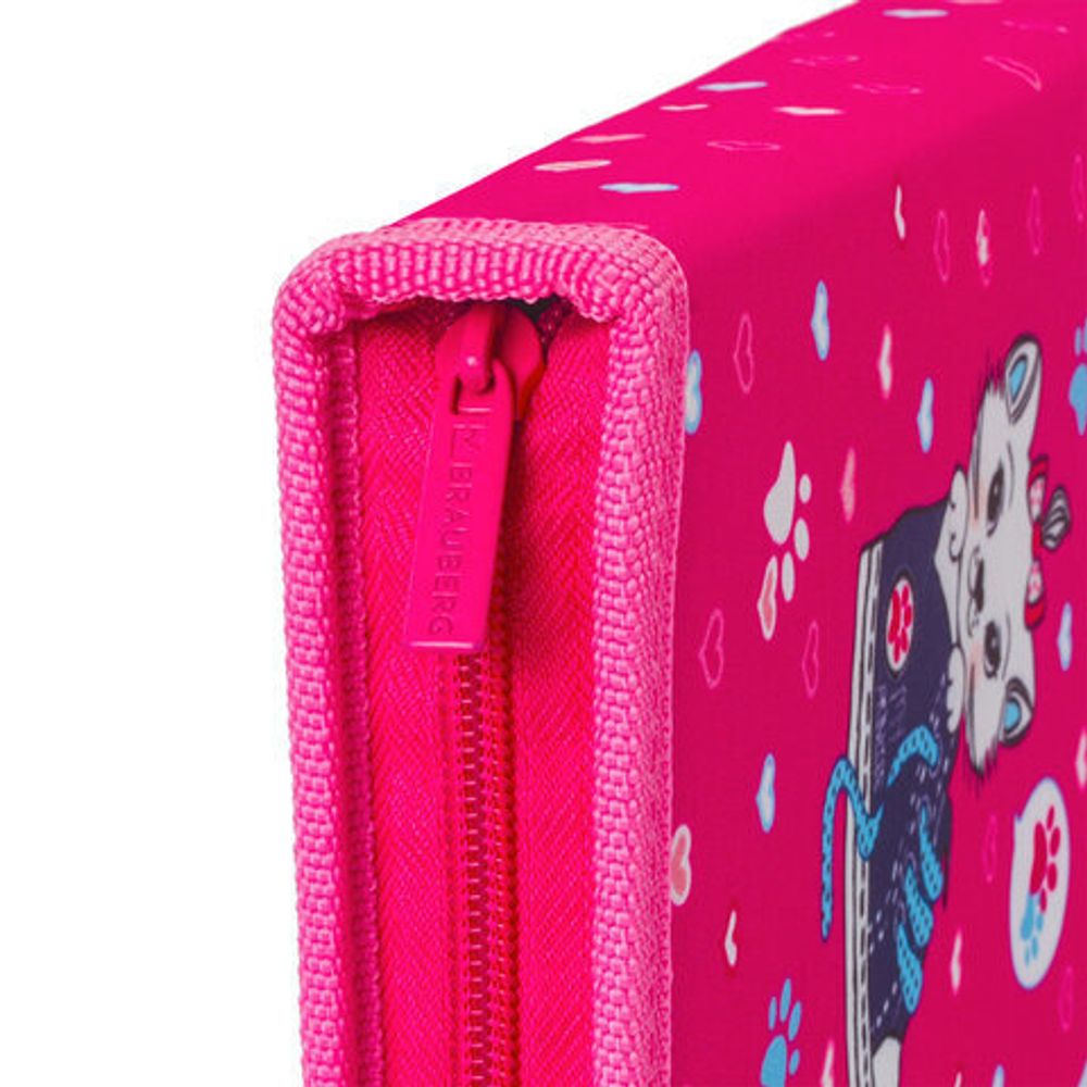 Пенал BRAUBERG с наполнением, 1 отделение, откидная планка, 24 предмета, 21х14 см, "Kitten&sneakers", 229295