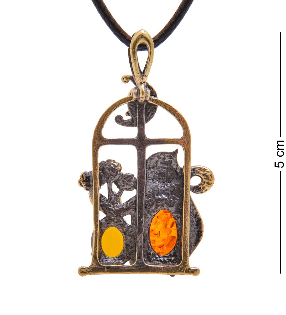 AM-3380 Подвеска «Кот под луной» (латунь, янтарь)