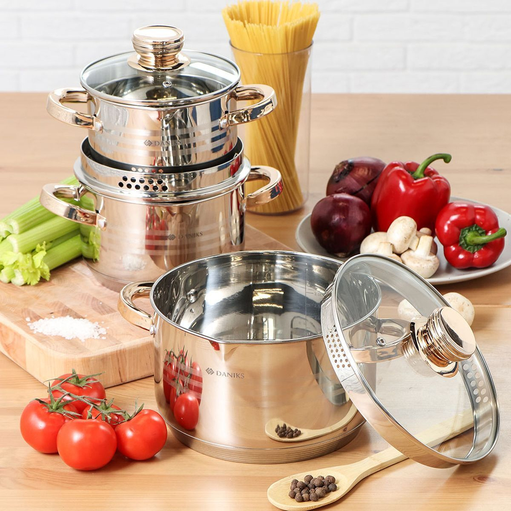 Набор посуды нерж, 6 пр, кастрюли 1.9,2.9,4.75 л, индукц, Daniks, Вена, SD-T87-6