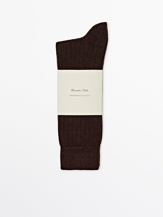 Massimo Dutti Высокие носки в рубчик, шоколадный
