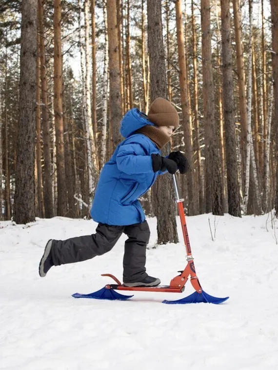 Самокат-снегокат зимний 2 в 1 Super Rider, цвет красный