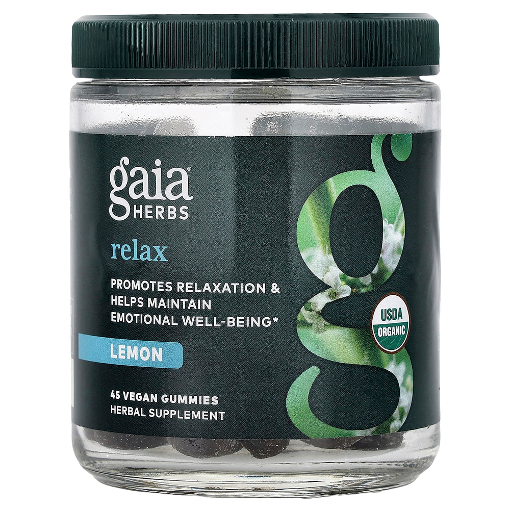 Gaia Herbs, Relax, жевательные мармеладки, со вкусом лимона, 45 веганских жевательных мармеладок
