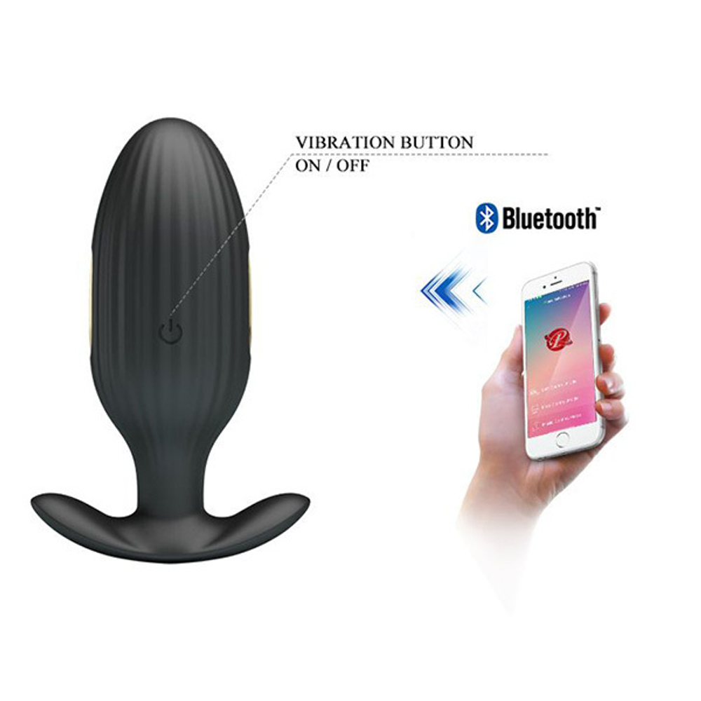 Черная анальная вибропробка 9,2см с электростимуляцией Pretty Love Jefferson BI-040083HP