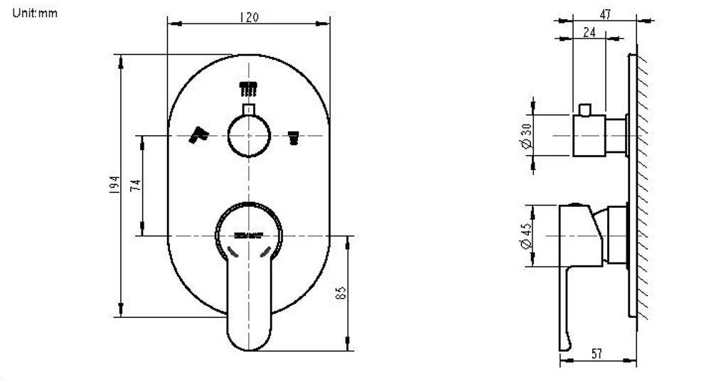 Смеситель встраиваемый в стену Bravat New Moon (2-функц)