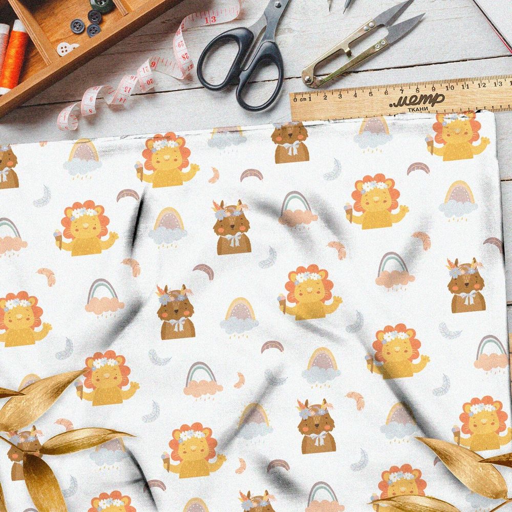 Ткань оксфорд 210 зверята в облаках