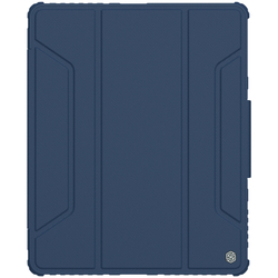 Чехол книжка синего цвета от Nillkin для планшета iPad Pro 12.9 с 2020 года и iPad Air 13 с 2024-, серия Bumper Pro, с задней шторкой для камеры