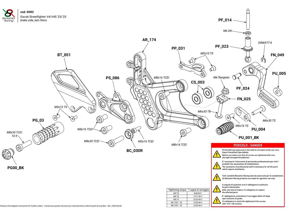 D002 BONAMICI ADJUSTABLE REARSETS (SF V4 2025)