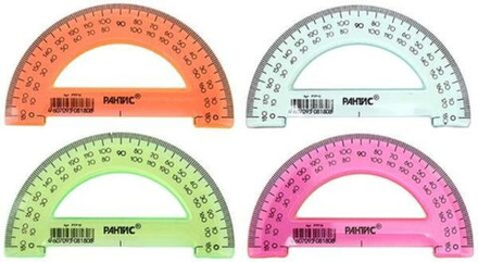 Транспортир 180гр. 10 см пласт. прозр.цветной