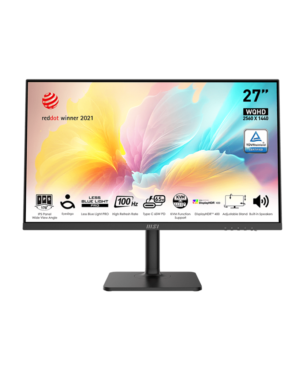Монитор MSI Modern MD272QXP 27" 16:9 WQHD(2560x1440) IPS Flat,1ms(MPRT),HDR 400,1000:1,100M:1,400nit,178/178,HDMI,DP,2xUSB Type-A,USB Type-B,USB Type-C,Speaker,Tilt,Swivel,Height,Pivot,100Hz,Black,1y war-ty