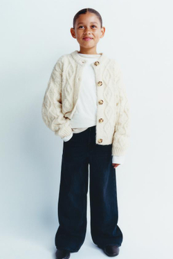 ZARA КАРДИГАН С УЗОРОМ «КОСЫ», ЖЕЛТОВАТО-БЕЛЫЙ