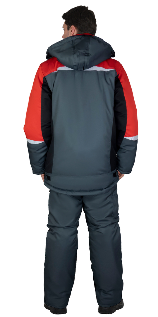 Костюм СИРИУС-ФАВОРИТ-МЕГА-РОСС зимний, куртка дл., п/к, тёмно-серый с красным, чёрным и СОП