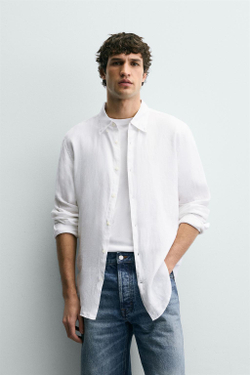 ZARA РУБАШКА REGULAR FIT ИЗ 100% ЛЬНА, БЕЛЫЙ