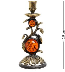 Народные промыслы AM-1781 Подсвечник «Лоза» (латунь, янтарь)