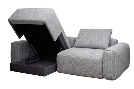 Диван Garda Decor трехместный Турин (Turin)(2 секции) с канапе и мех черно, серый Santo1606 255*163,568 см