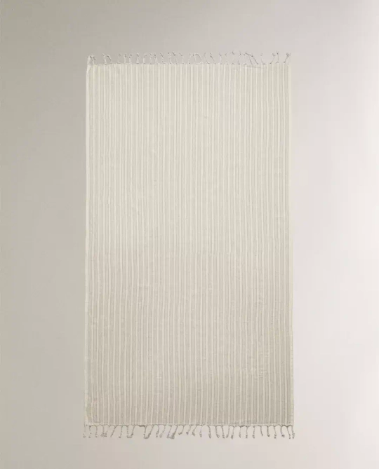 ZARA HOME ПЛЯЖНОЕ ПОЛОТЕНЦЕ С БАХРОМОЙ, ЗЕЛЕНЫЙ