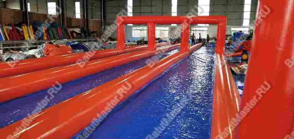 Водная горка без надувного дна, на подкачке ТУРБО "Три полосы", 120*7*2,5 м