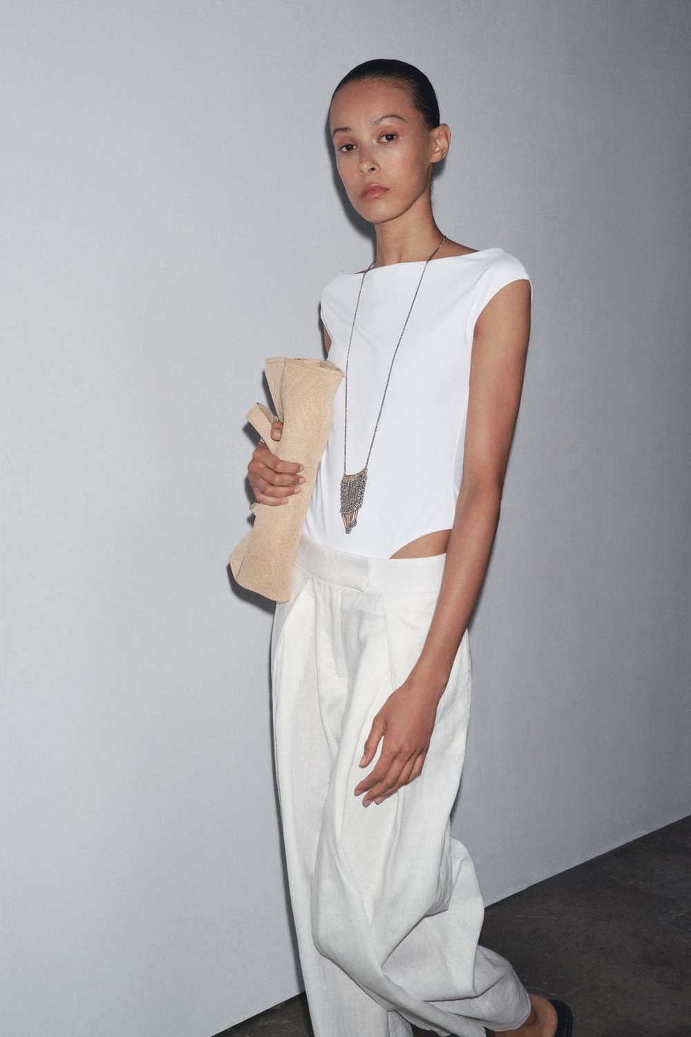 ZARA БОДИ ИЗ ПОЛИАМИДА, БЕЛЫЙ