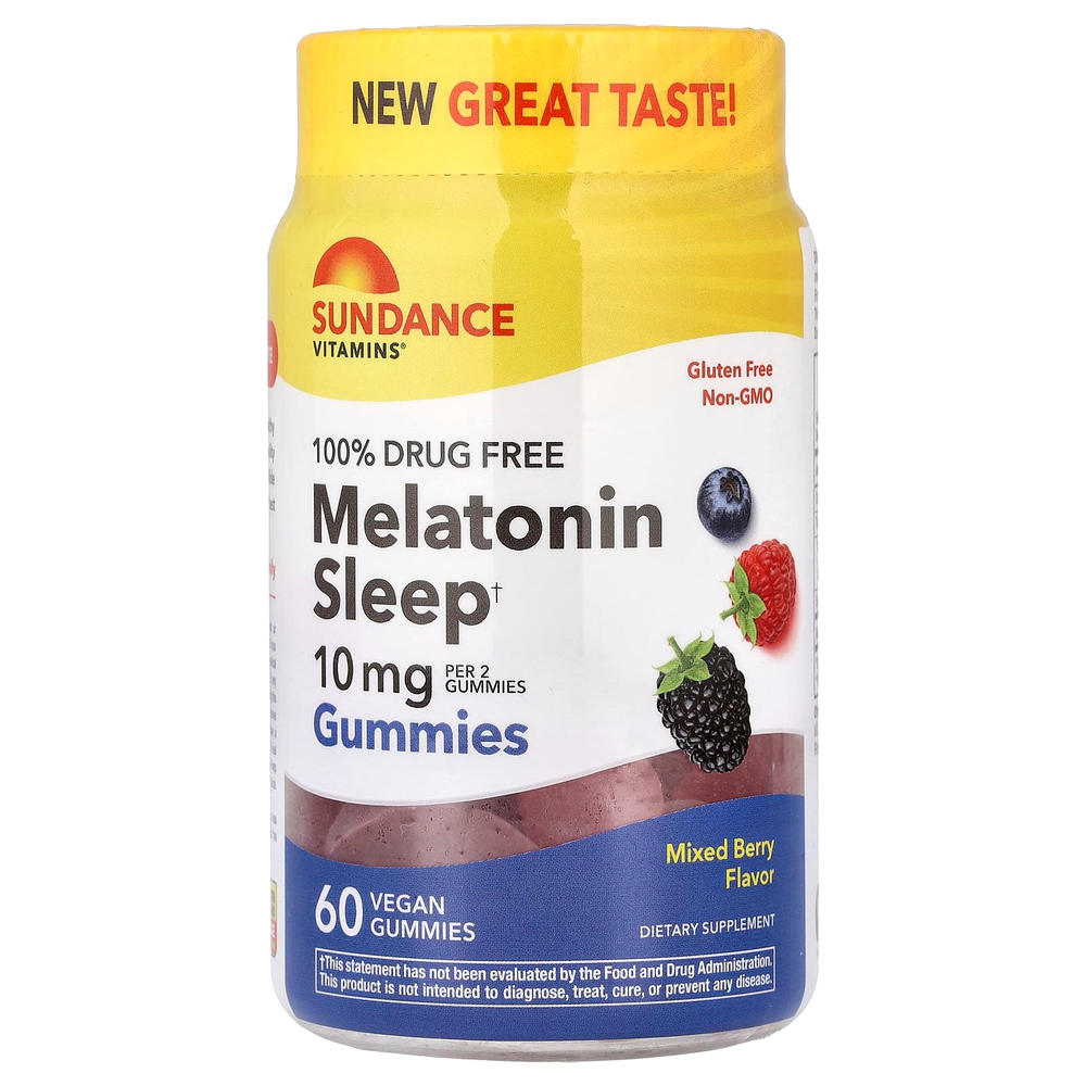 Sundance Vitamins, жевательные таблетки с мелатонином для сна, ягодный вкус, 60 веганских жевательных таблеток (5 мг в 1 таблетке)