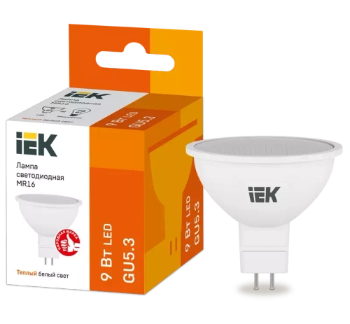 Лампа светодиодная ECO MR16 софит 9Вт 230В 3000К GU5.3 IEK  LLE-MR16-9-230-30-GU5