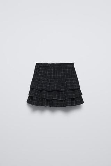 ZARA ЮБКА-ШОРТЫ В КЛЕТКУ С ВОЛАНАМИ, АНТРАЦИТОВО-СЕРЫЙ