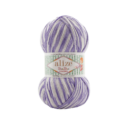 Беби бест колор (Baby best color) пряжа Alize 10% бамбук 90%акрил 5х100г/240м 8042 белый-сиреневый