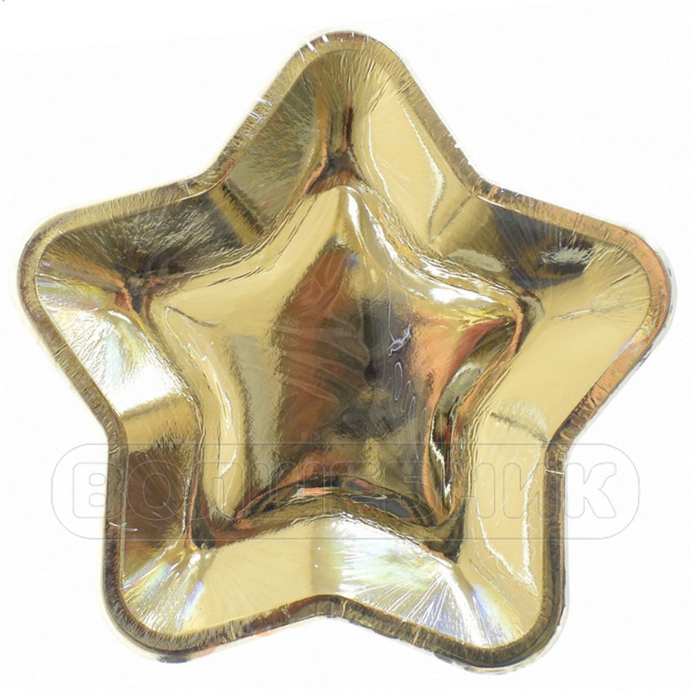 Тарелки Звезда золотая фольга 23 см, 6 шт. #1502-3512